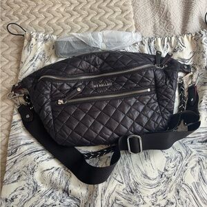 MZ Wallace Black and Silver Crossbody Bag Quilted Design